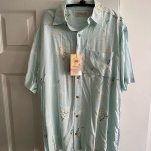 Island Republic Men's Floral Button Down Shirt - Light Blue and Yellow